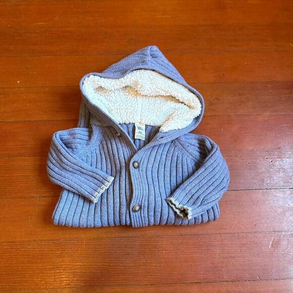 Baby B’gosh - blue sherpa fleece lined button up jumper Size 9M. - Picture 3 of 4